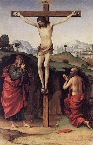 Francesco Francia Crucifixion with Sts John and Jerome Spain oil painting art
